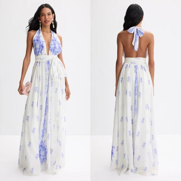 LoveShackFancy Dresses & Skirts - LoveShackFancy Lilah Dress Floral Halter Tie Maxi Victorian Blue White XS / S